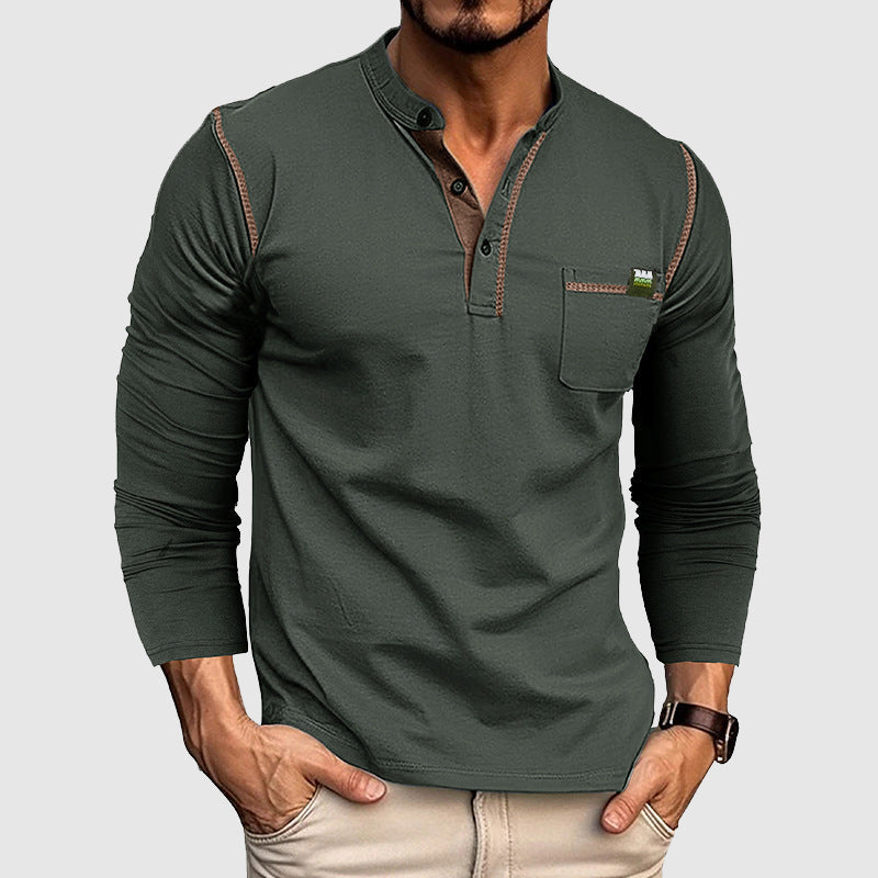 Myk bomullsblanding Henley skjorte for menn, langermet for komfort og stil hver dag.