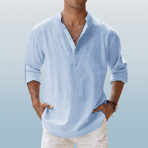 Komfortabel herre fritidsskjorte med lang erm, klassisk henley-krage og tidløs stil.