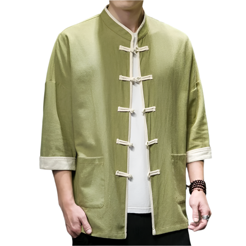 Herre overskjorte i japansk stil, uformell og trendy for menn. Perfekt vår- og sommerklær.