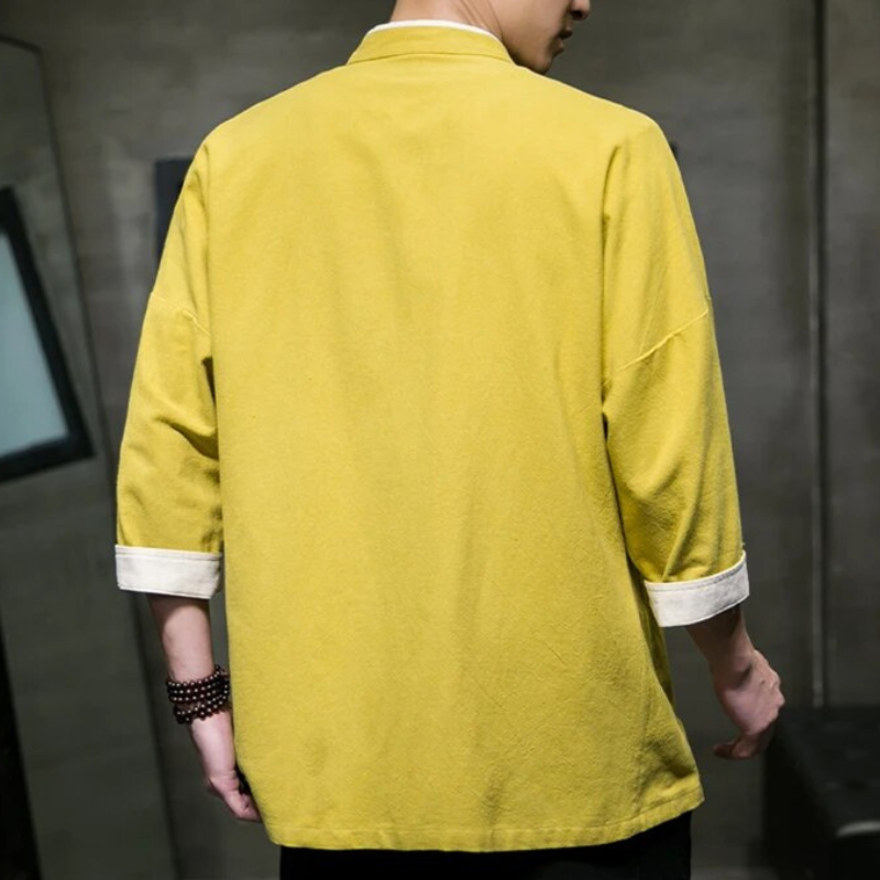 Stilig herre overskjorte, minimalistisk design. Trendy og fargerik skjorte i japansk stil for vår/sommer.
