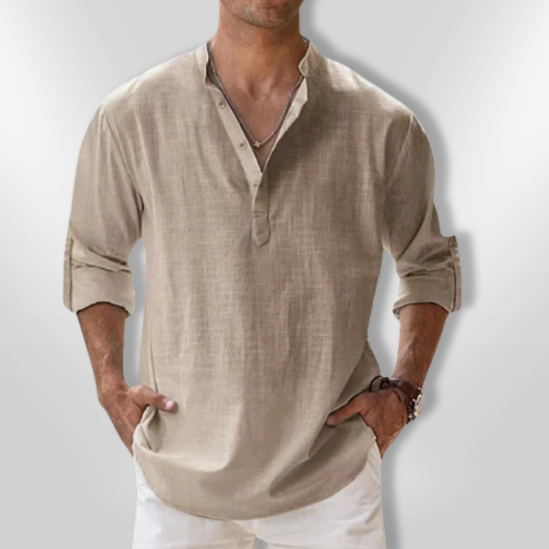 Casual herre polo med tunisisk krage, perfekt for en avslappet og stilfull look.