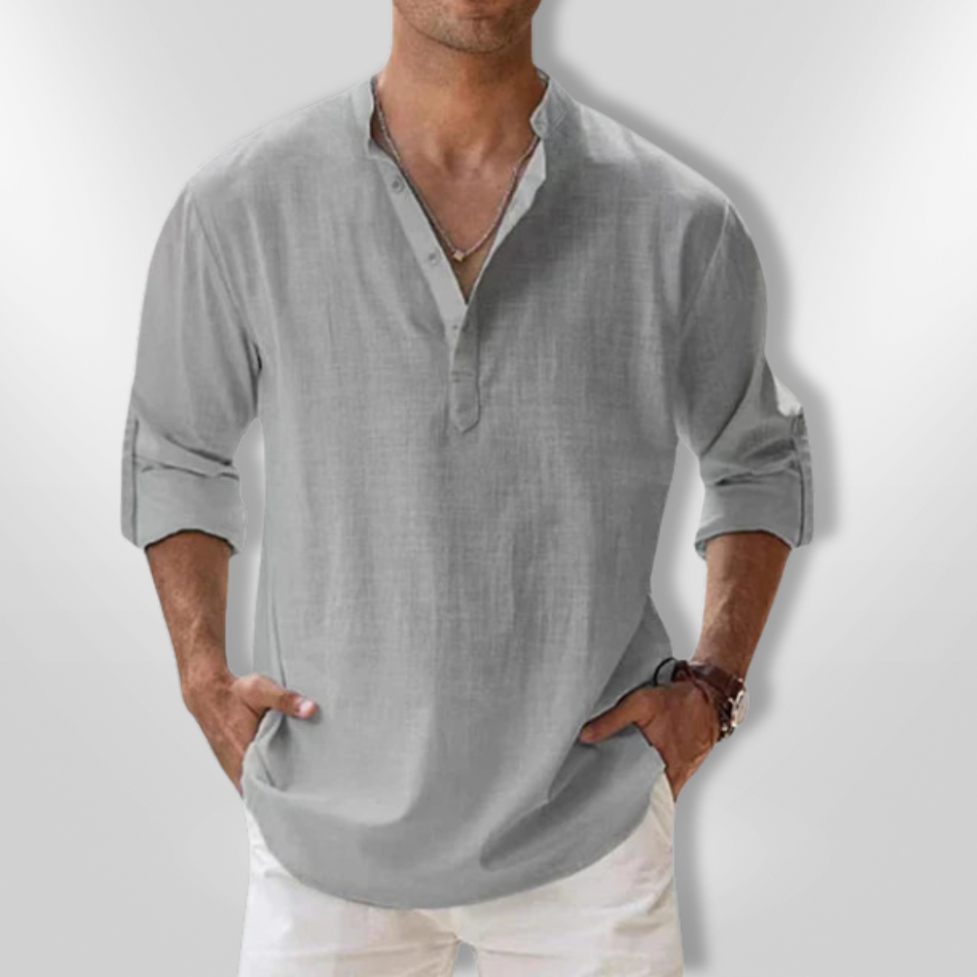 Herre polo skjorte med unikt design, tunisisk krage og justerbare ermer for menn.