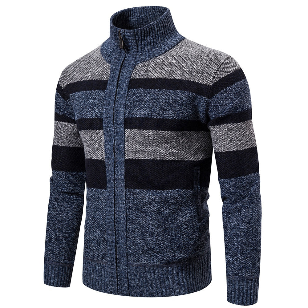 Herre smal passform strikket cardigan med stripete design for en elegant stil.