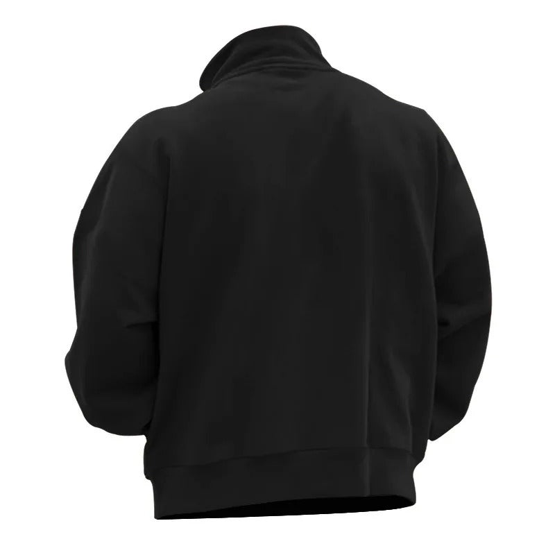 Hverdagsmote for menn: Ensfarget herre sweatshirt med halv glidelås og ståkrage. Komfortabel.