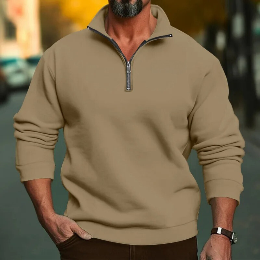 Utendørs fritidsgenser for menn: Herre sweatshirt med halv glidelås og ståkrage. Komfortabel.