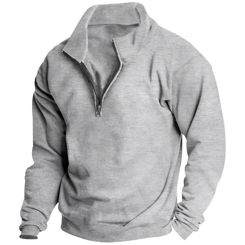 Komfortabel herre sweatshirt med halv glidelås, ståkrage. Perfekt fritidsgenser for avslappet stil.