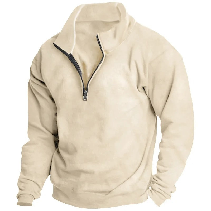 Herre sweatshirt med praktisk halv glidelås og elegant ståkrage. Ideell for lag-på-lag bruk.