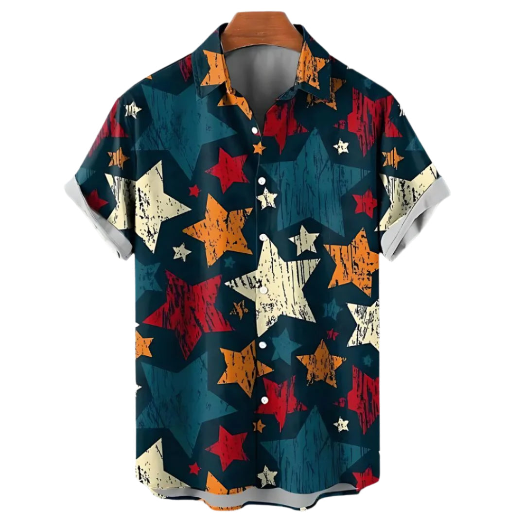 Herre t-skjorte i bomull med unikt stjerneprint, perfekt for casual sommerstil og komfort.