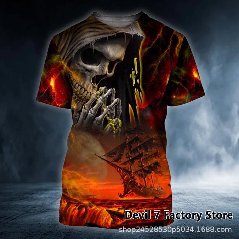 Detaljert 3D-printet vikingskalle på herre t-skjorte. Stilig og unik hodeskalledesign for casual bruk.