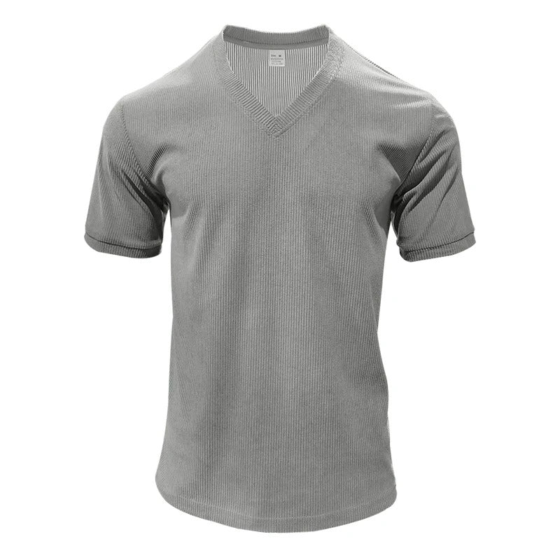 Herre teksturert V-hals t-skjorte, slim fit. Stilren og elegant hverdagsklær for vår/sommer.