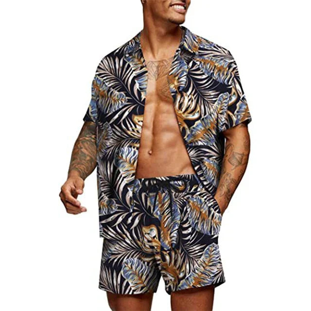 Herre fritidssett med kortermet skjorte og matchende shorts. Perfekt for avslappede dager om sommeren.
