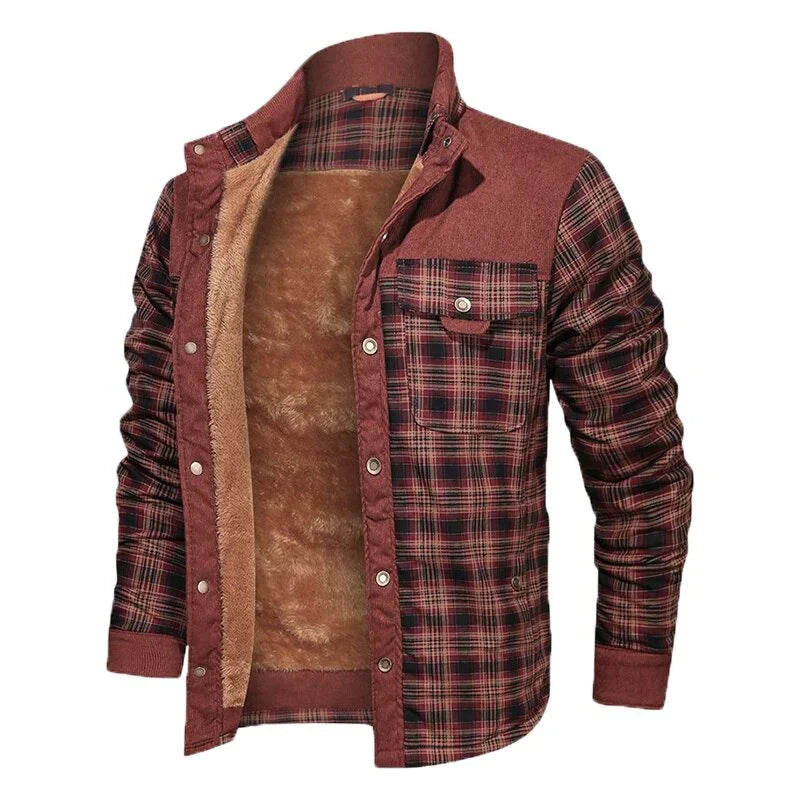 Nærbilde av stoffet på varm herre vinterjakke, fremhever kvalitet og urban stil. Allsidig fritidsjakke.