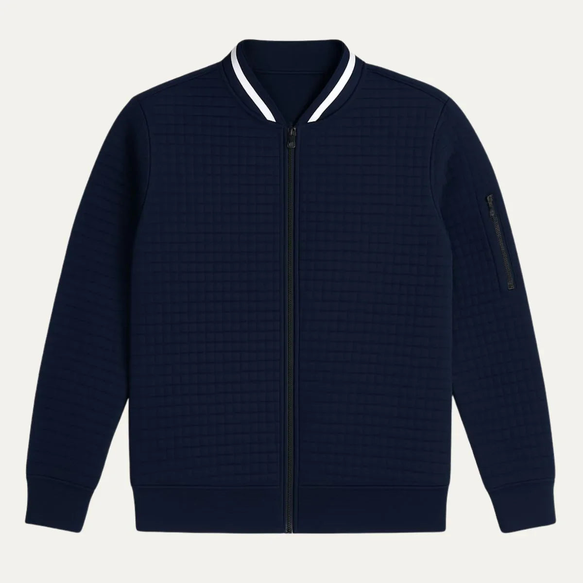 Praktisk herrecardigan med full glidelås, enkel å style for et moderne herremote-look.