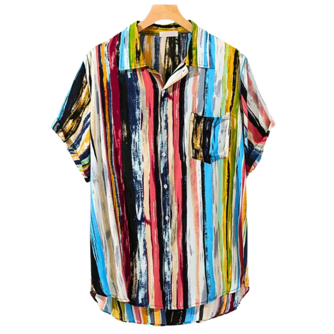 Herreskjorte med fargerike striper, perfekt for en avslappet og casual sommerstil.