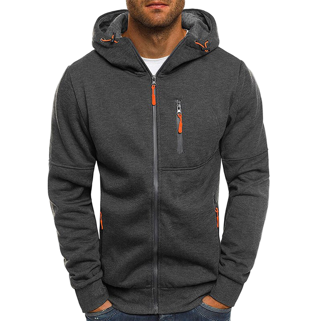 Herresweater med hette og glidelås, flerfarget for komfortabel hverdag og avslappet stil.