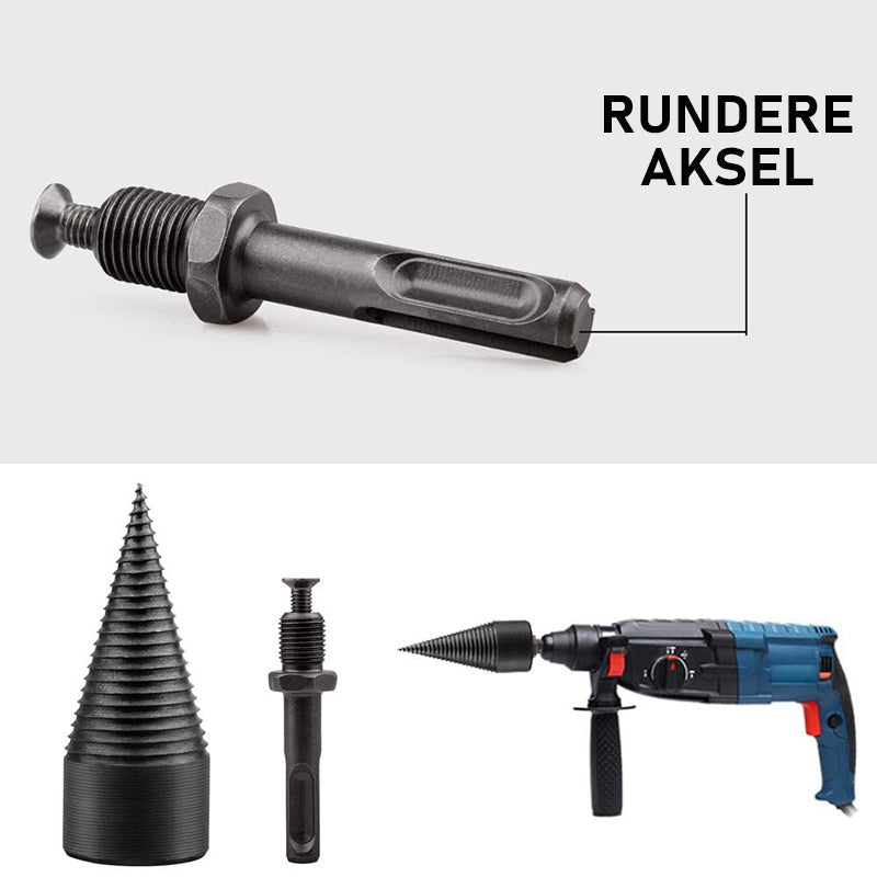 "Hex Shank vedkløyver bor i stål med riflede kanter, perfekt for effektiv trebehandling og allsidig bruk."