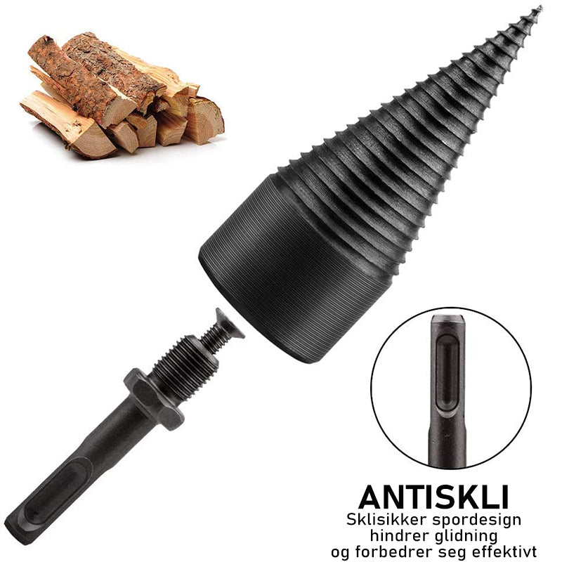 "Hex Shank vedkløyver bor i stål med riflede kanter, perfekt for effektiv trebehandling og allsidig bruk."