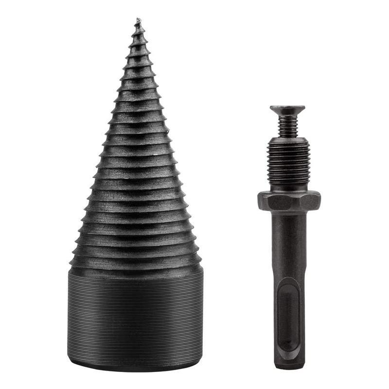 "Hex Shank vedkløyver bor i stål med riflede kanter, perfekt for effektiv trebehandling og allsidig bruk."