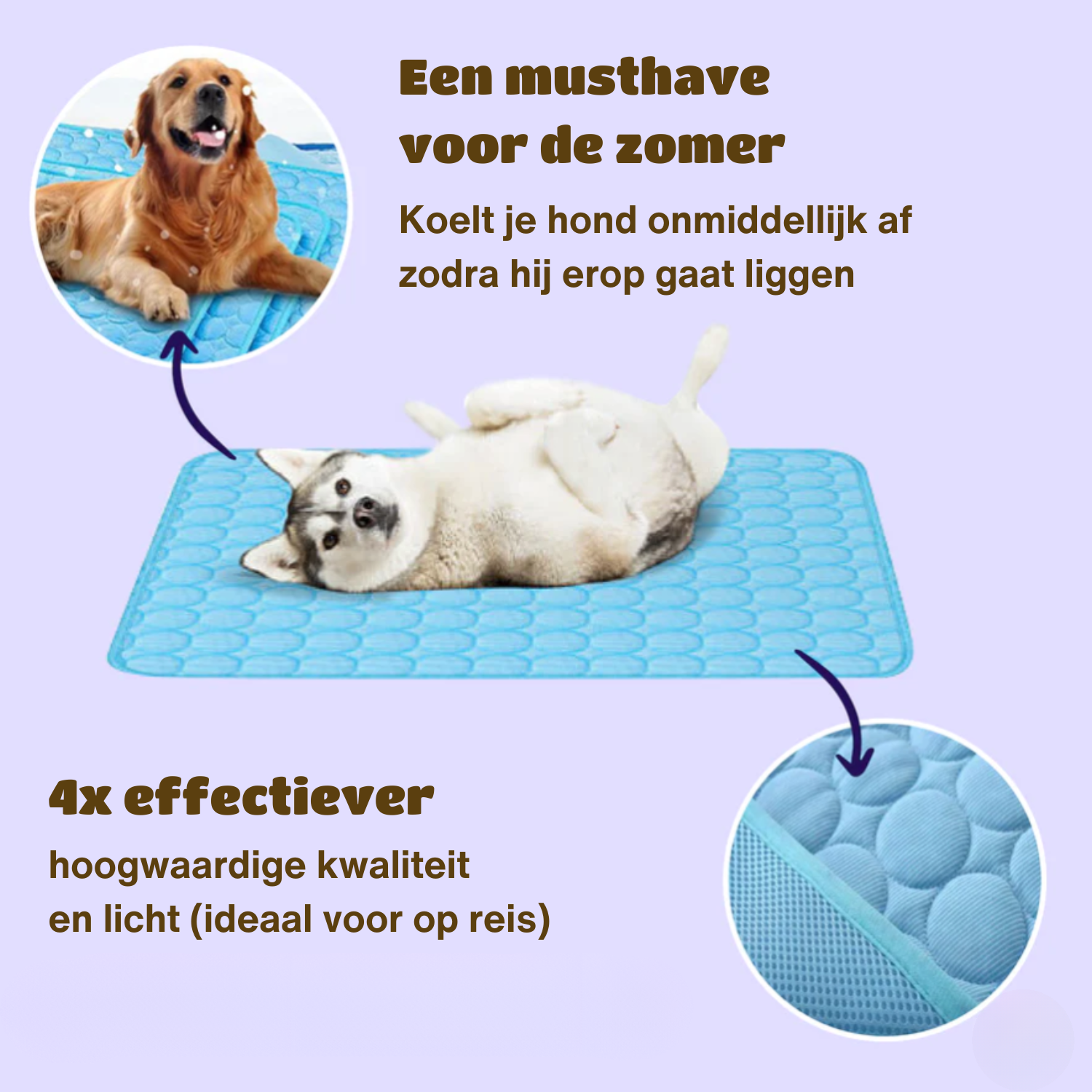 Hundekjølematte med effektiv avkjøling, sikrer kjæledyret behagelig temperatur på varme dager.