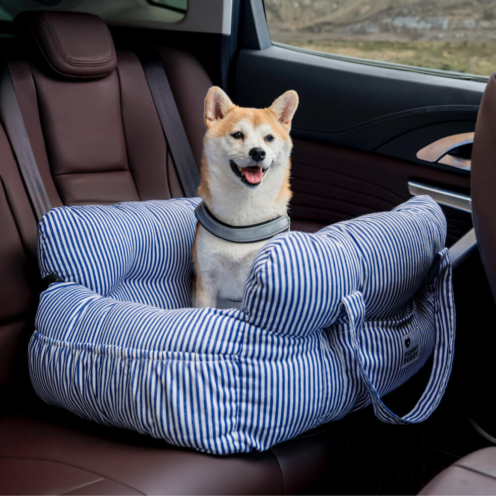 Reisebur-lignende hundeseng for bil, gir trygghet og ro under bilturer for hunden.