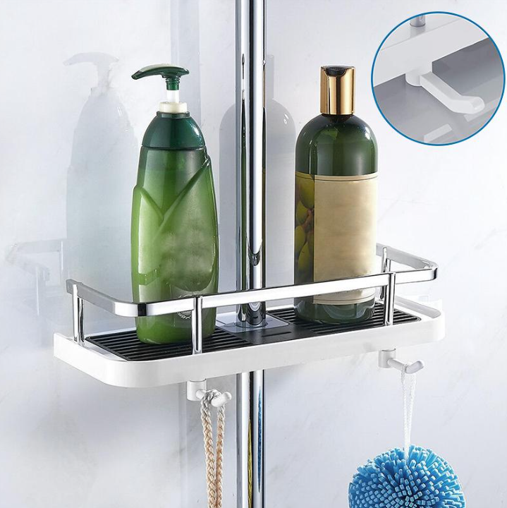 Moderne, hvit dusjhylle for organisering av badet. Elegant, plassbesparende design.