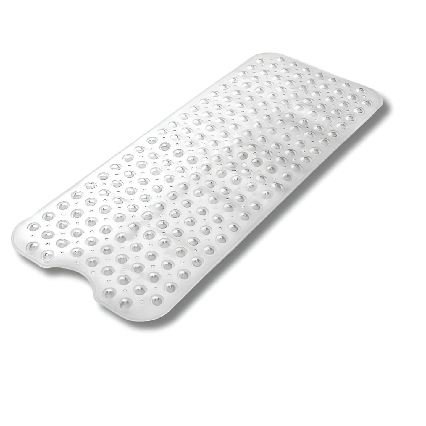 Hvit sklisikker badematte med sugekopper for trygt og komfortabelt bad. Moderne, hygienisk anti-skli dusjmatte.