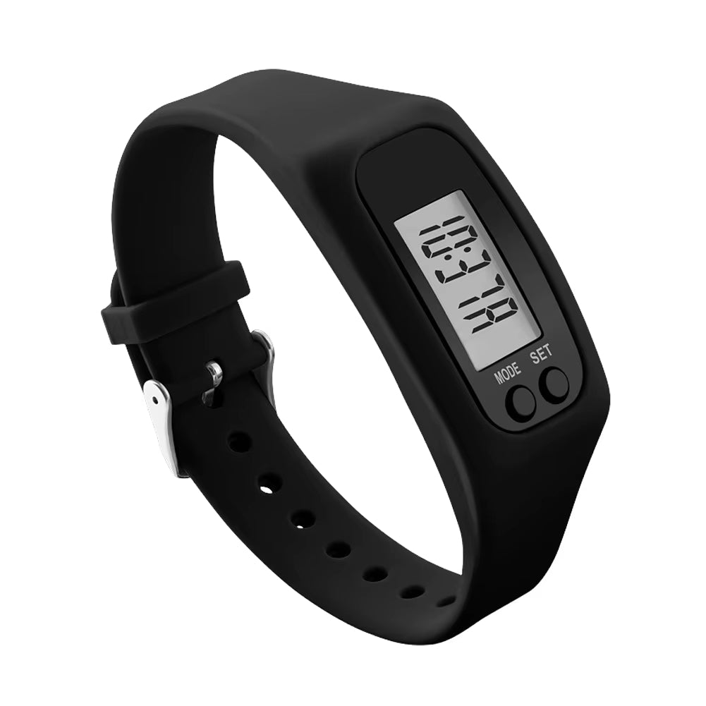 Unisex aktivitetsklokke i silikon, viser skritt og kalorier på skarpt LED-display.