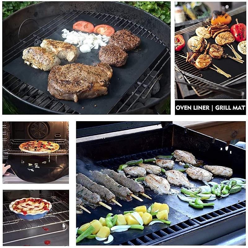 Ikke klebende grillmatte med slitesterk, svart overflate. Ideell for ren grilling, hindrer at mat faller gjennom risten.
