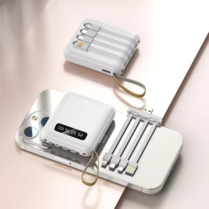 Mini Powerbank 20000mAh med Integrerte Kabler