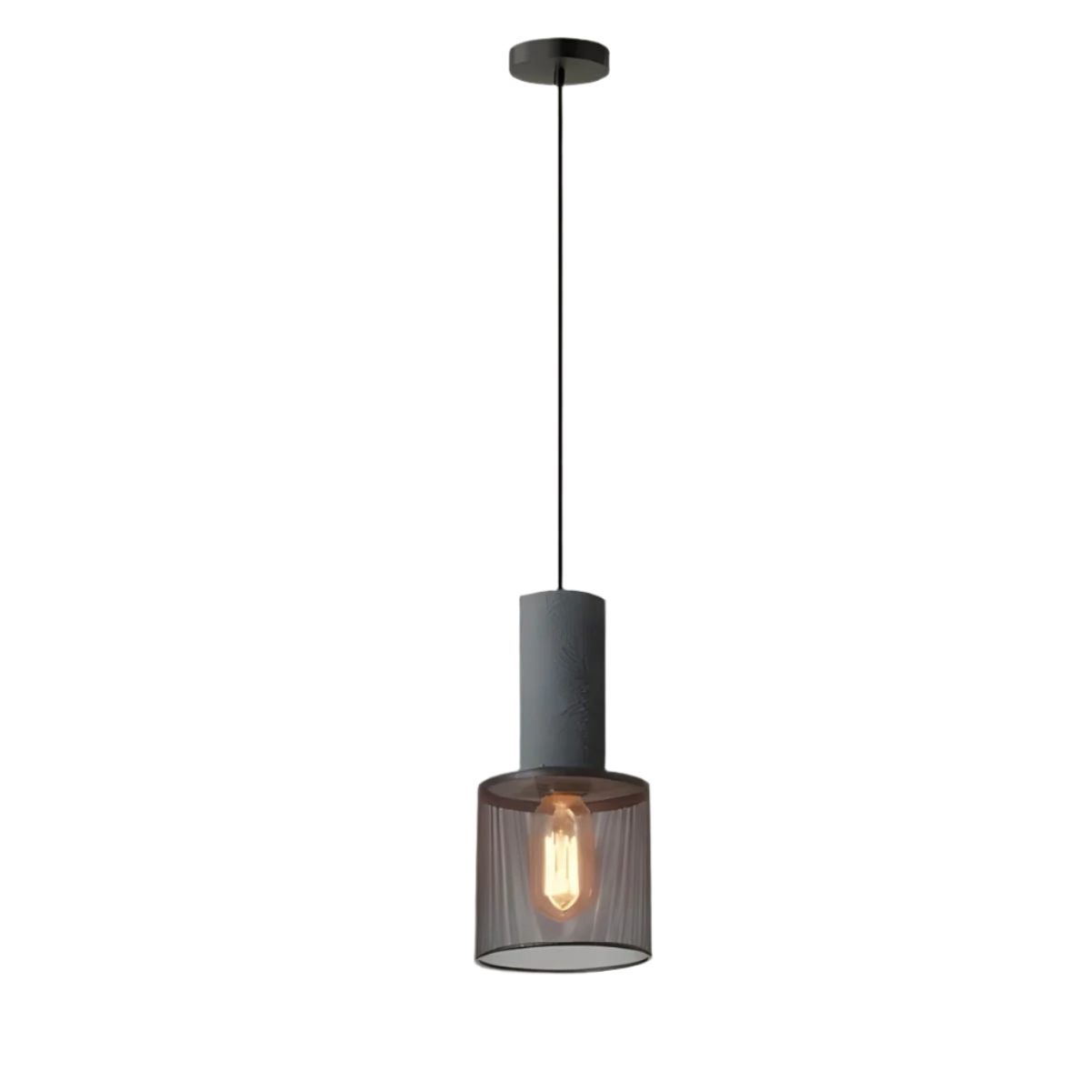 Industriell pendellampe i betong og jern med moderne design, tilfører stil og eleganse til ethvert rom.