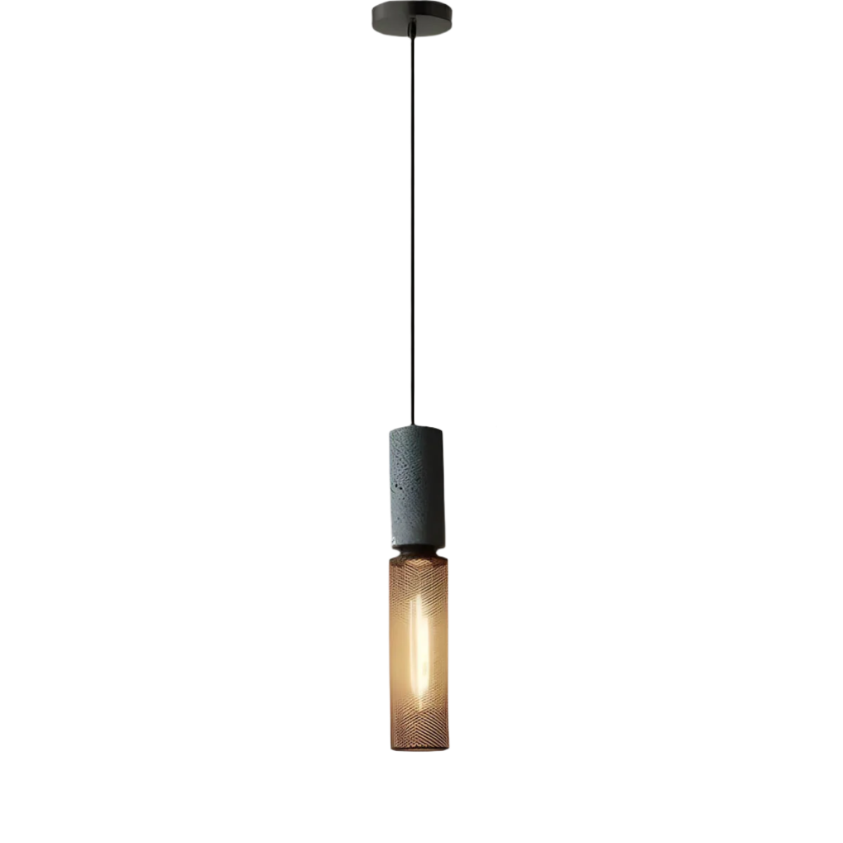 Industriell pendellampe i betong og jern med moderne design, tilfører stil og eleganse til ethvert rom.