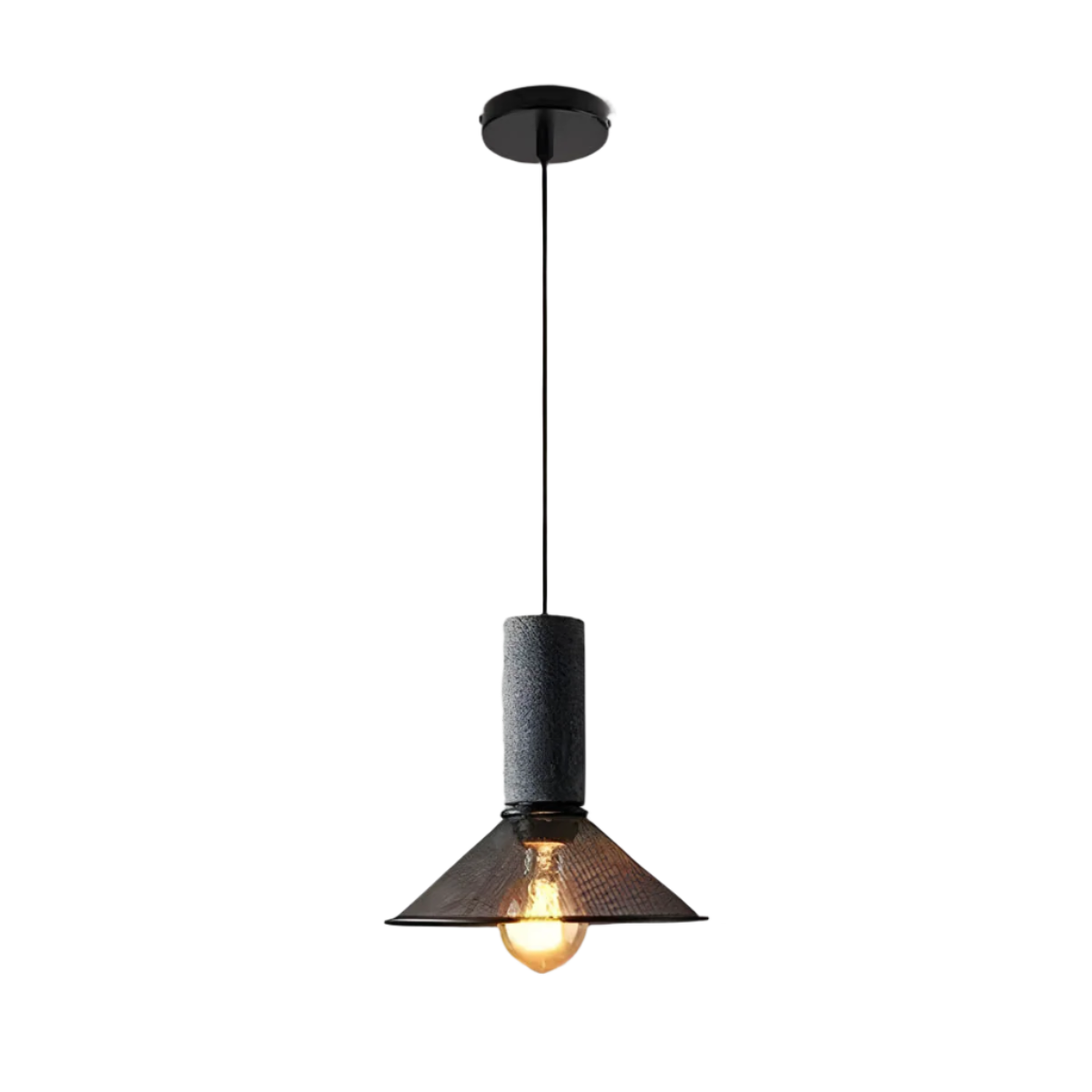 Industriell pendellampe i betong og jern med moderne design, tilfører stil og eleganse til ethvert rom.