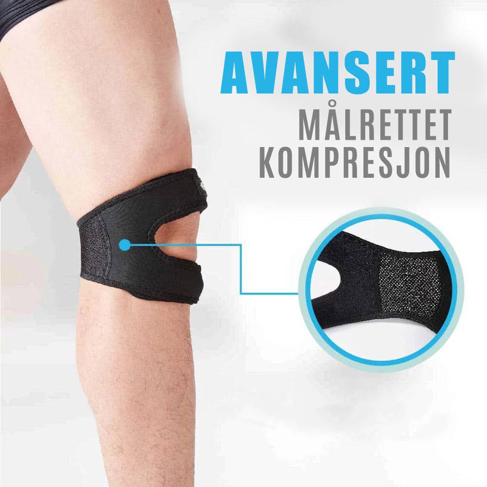"Innovativ lett knebøyle foran, komfortabel, pustende, med stabiliserende kompresjon og fleksibel bevegelsesfrihet."
