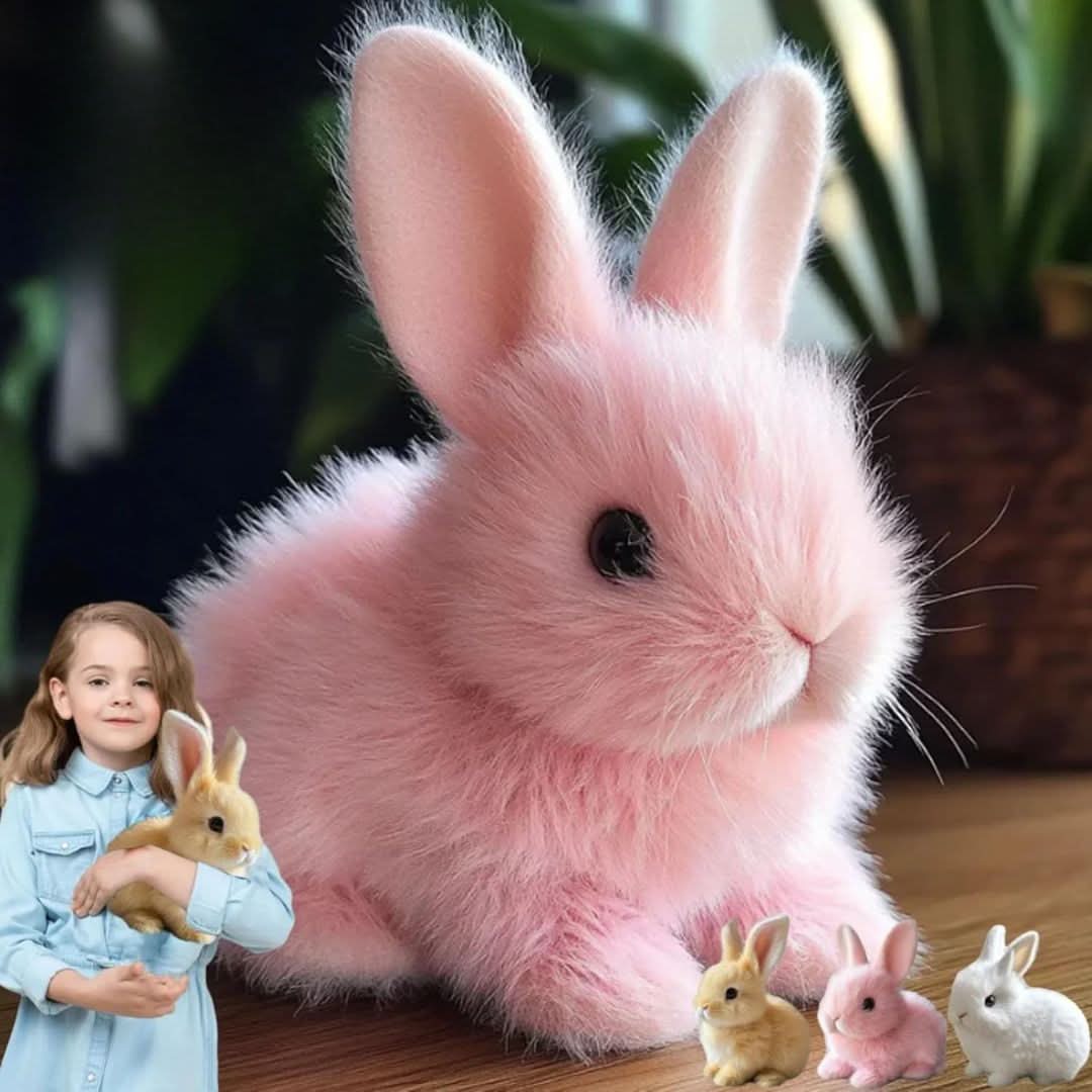 Høykvalitets interaktiv plysjkanin i rosa, med bevegelse og lyd, en fin kaninlek.