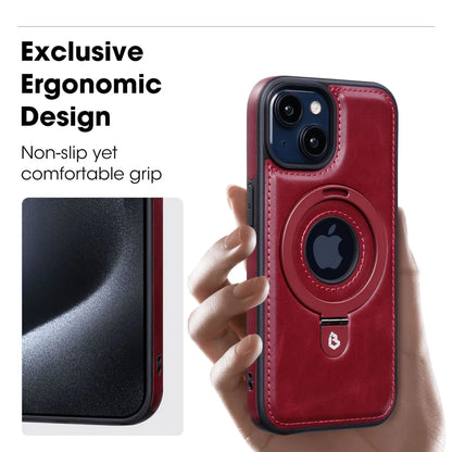 iPhone-deksel med magnetisk stativ, Qi-lading, i elegant brunt PU-skinn.