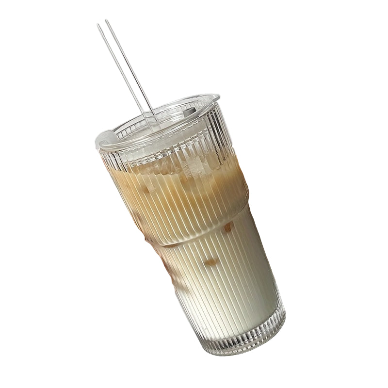 Isolert dobbeltvegget glass kaffekrus med lokk og halm, perfekt for varme drikker