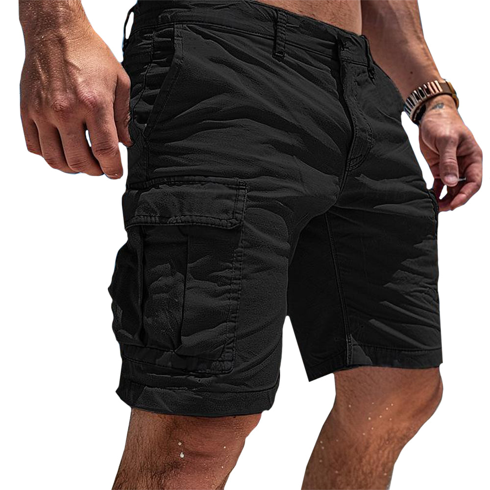 "James komfortable olivengrønne cargo-shorts, lett stoff med lommer for praktisk sommerbruk"