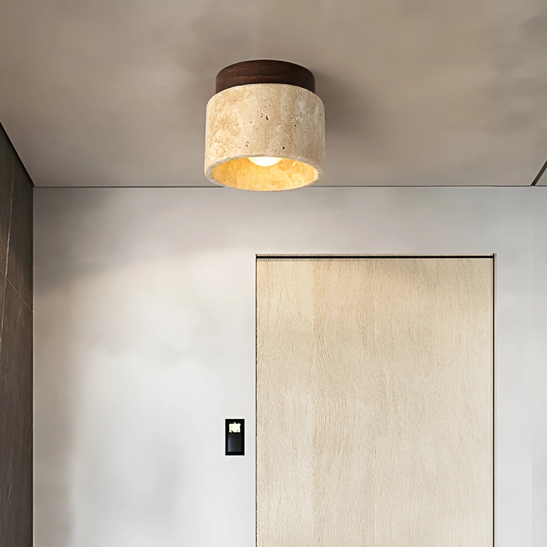 Elegant japansk taklampe med LED lys, tre og valnøtt. Perfekt moderne belysning for ditt hjem.