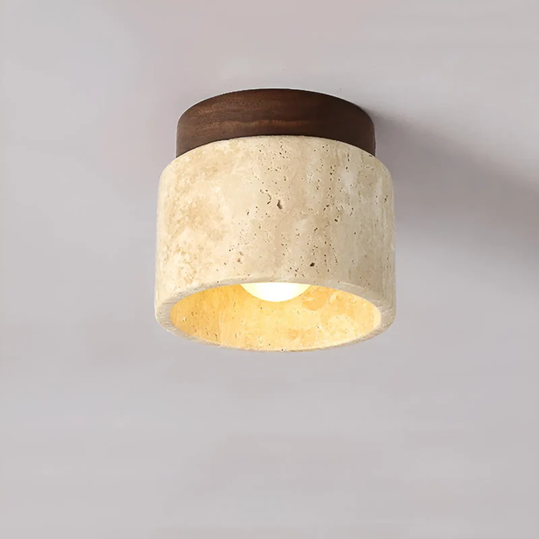 Taklampe i japansk stil, LED belysning. Moderne design i valnøtt tre. Ideell for stue og soverom interiør.