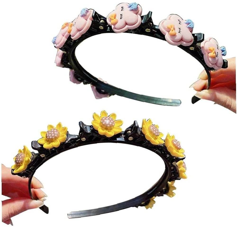 Jente som smiler med et elegant flettehårbånd med klips i håret, perfekt for festfrisyre og barneaccessoirer