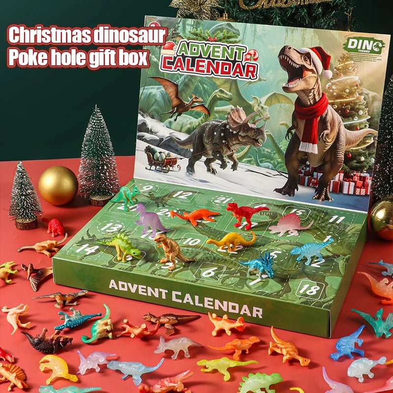 Bilde av julekalenderen for barn med dinosauroverraskelser, pent pakket, klar til å gis som julegave