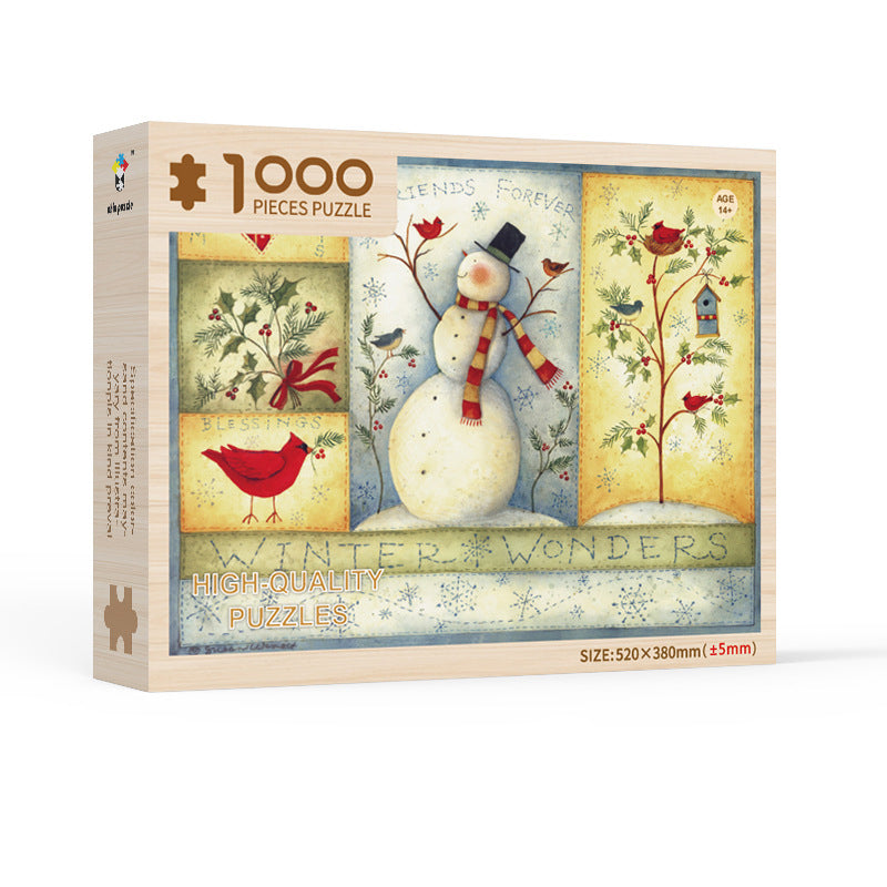 "Julepuslespill Adventskalender, 24-dagers nedtelling med fargerike puslespillbiter i esker, perfekt for familien."