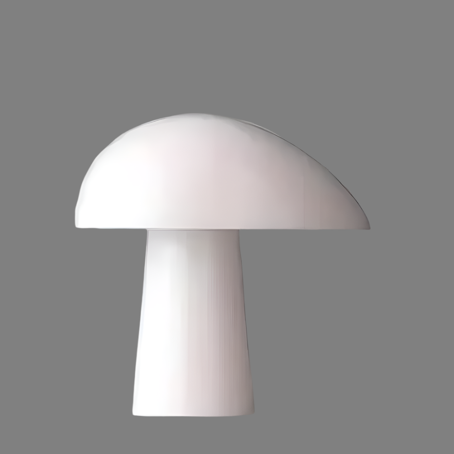 Juno bordlampe i skandinavisk stil med soppformet skjerm, metalliske detaljer og LED-lys, perfekt for moderne hjem.