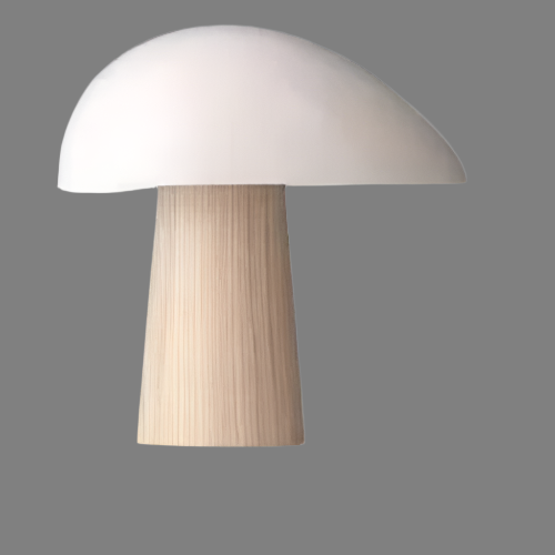 Juno bordlampe i skandinavisk stil med soppformet skjerm, metalliske detaljer og LED-lys, perfekt for moderne hjem.