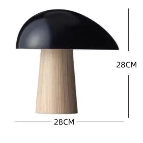 Juno bordlampe i skandinavisk stil med soppformet skjerm, metalliske detaljer og LED-lys, perfekt for moderne hjem.