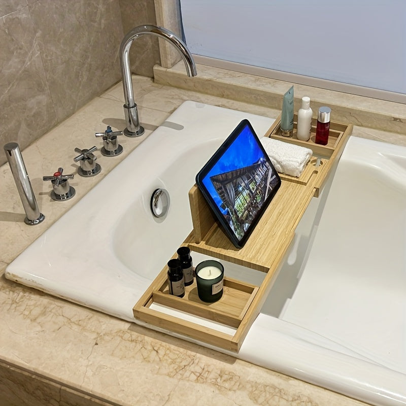 Moderne justerbar badekar caddy for organisering av badetilbehør. Skap ditt eget spa hjemme.