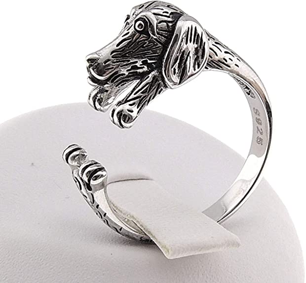 Justerbar ring i ekte sølv, med naturtro dachshund-design, damesmykke