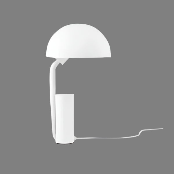 "Justerbar og stilfull Cap bordlampe med geometriske former, tilgjengelig i hvit, rosa og svart. Perfekt for moderne interiør