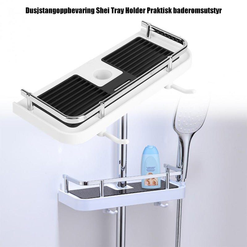 "Justerbar, rustbestandig dusjstang i stilren design for baderom; praktisk oppbevaring med moderne touch."