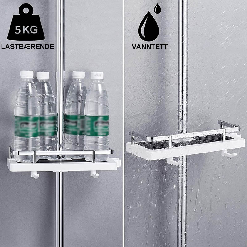 "Justerbar, rustbestandig dusjstang i stilren design for baderom; praktisk oppbevaring med moderne touch."